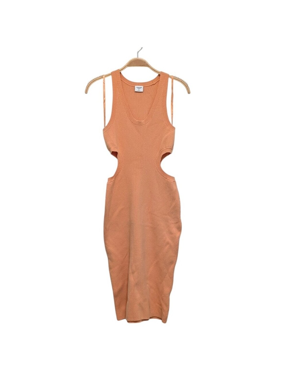Abercrombie & Fitch Medium Petite Ribbed Side Cutout Midi Dress Peach Bodycon - Picture 2 of 8